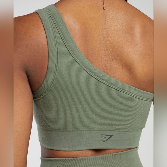 Gymshark Ribbed Cotton‎ Seamless One Shoulder Bra light support Size M in Green - Picture 6 of 8